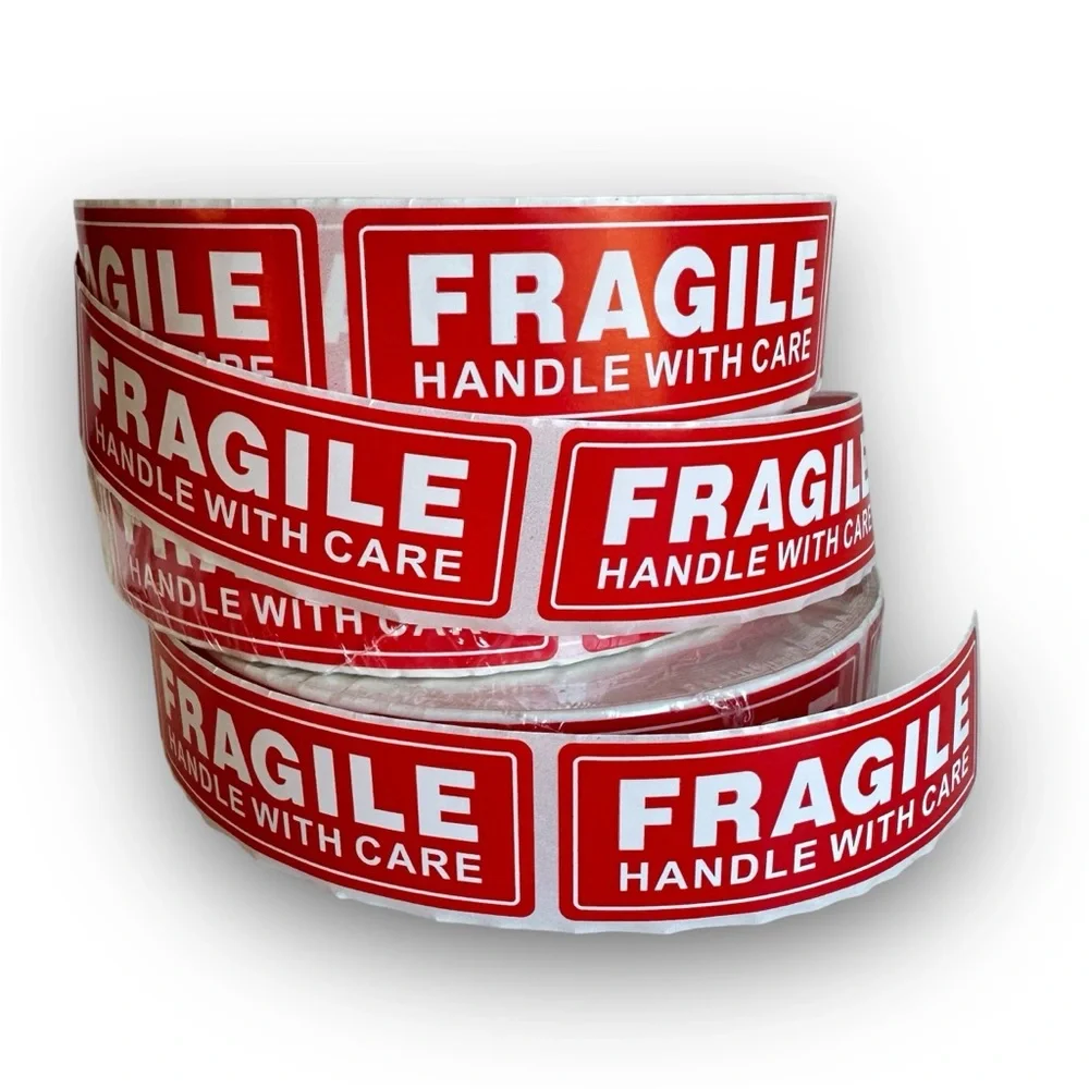 1000 Fragile Labels Stickers 1 Roll Red White Seller Shipping Supplies